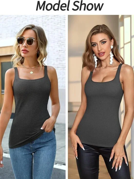 Women's Cotton Tank Top with Shelf Bra Adjustable Wider Strap Camisole Basic Cam - Picture 2 of 8